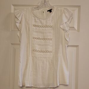 Ann Taylor White Blouse with Ruffled Sleeves